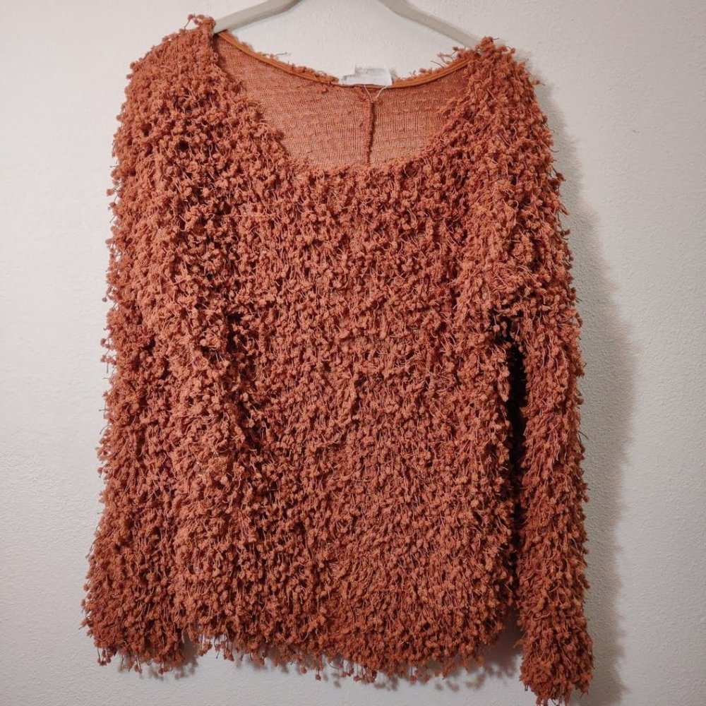Loveriche Orange Fluffy Crew Neck Sweater S